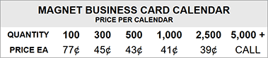 Price Magnet Business Card Calendar