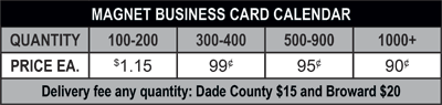 Price Magnet Business Card Calendar